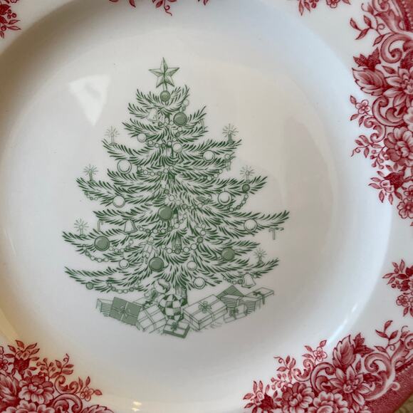 4pc Royal Stafford CHRISTMAS TREE Porcelain Salad Plates 8.5" Red Green NEW - Picture 7 of 12